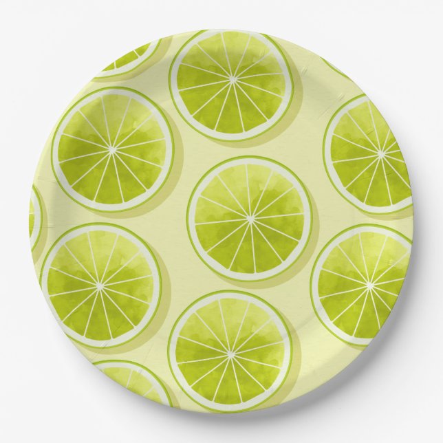 Lime Slices on Light Yellow Paper Plate (Front)