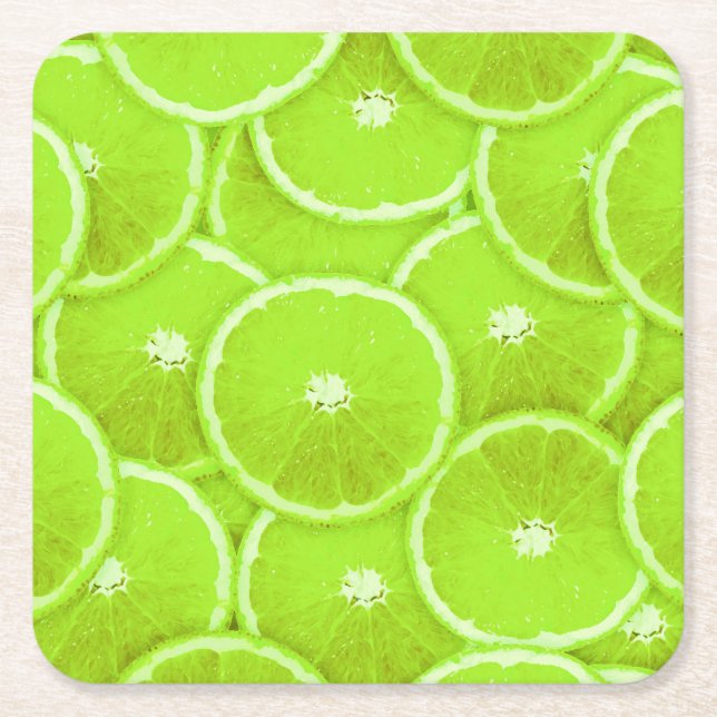 Lime slices square paper coaster (Front)