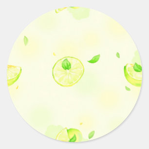 Lime Slices Watercolor Pattern Green Citrus Art Classic Round Sticker