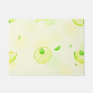 Lime Slices Watercolor Pattern Green Citrus Art Doormat