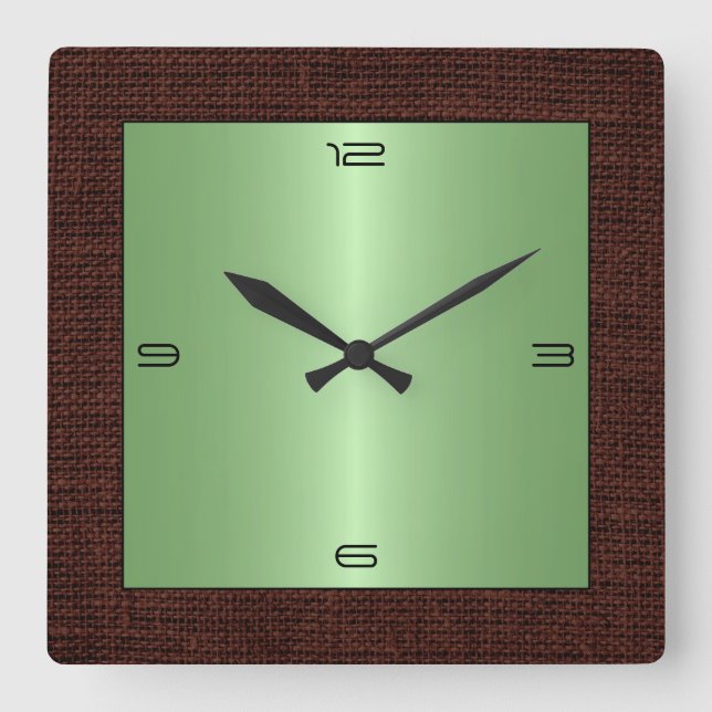 Lime Stainless Steel Modern Burlap Border Square Wall Clock (Front)