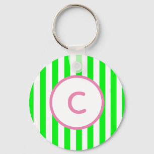 Lime Stripe Monogram Keychain