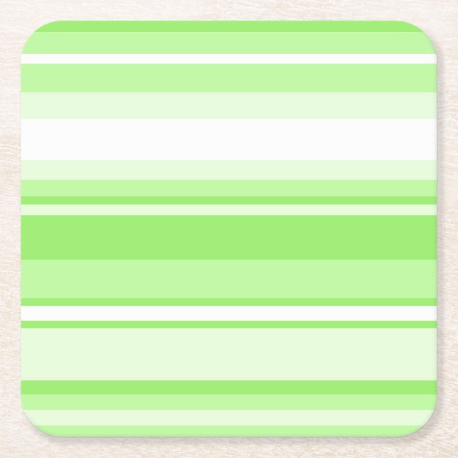 Lime stripes square paper coaster (Front)