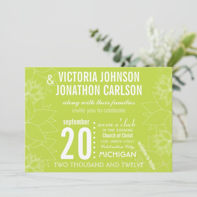 Lime Succulent ModernTypography Wedding Invitation (Standing Front)