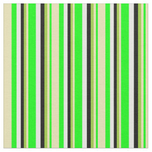Lime, Tan, Green, Black, and White Stripes Fabric