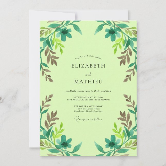 Lime Teal Foliage Eucalyptus Wedding Invitation (Front)