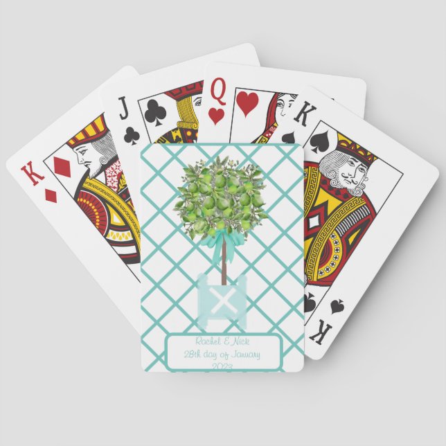 Lime Tree Topiary Blue Ginger Jar Jars   Playing Cards (Back)