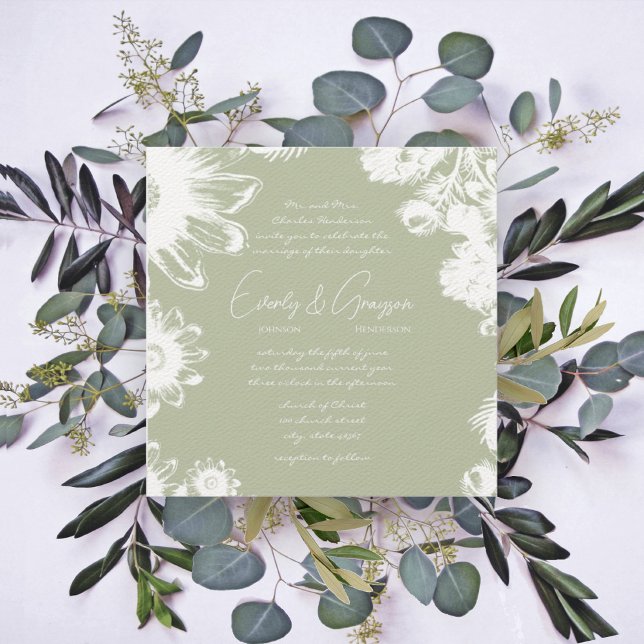 Lime Vintage Flower Wedding Invitation (Creator Uploaded)