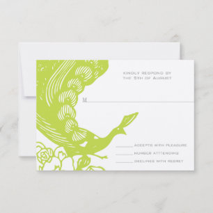 Lime Vintage Modern Peacock Wedding RSVP Card