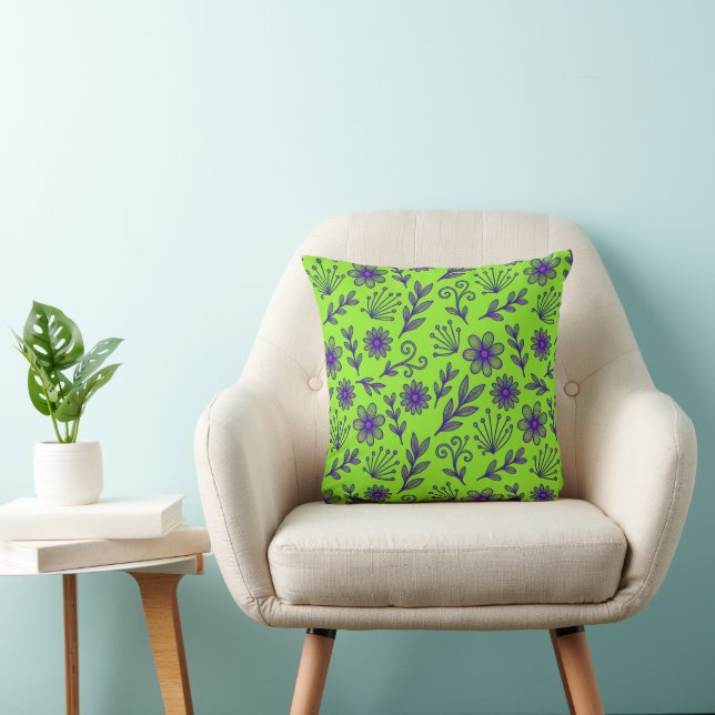 Lime Violet 💚💜 Baroque Floral Cushion (Chair)