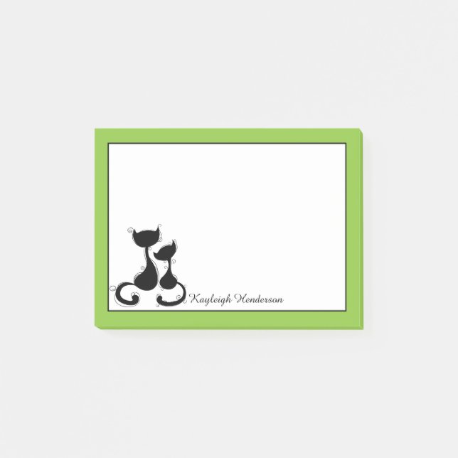 Lime White Black Cats Silhouette Personalised Post-it Notes (Front)