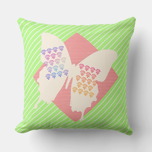 Lime White Diagonal Butterfly Cushion (Front)
