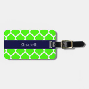Lime White Moroccan #5 Navy Blue Name Monogram Luggage Tag