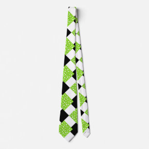 Lime  White Polka Dots, Black & White Color Block  Tie