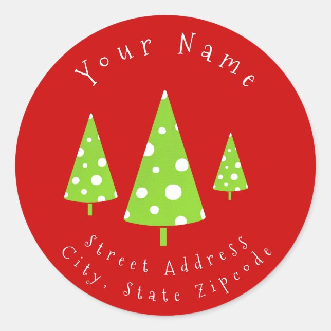 'Lime White Polka Dots Christmas Tree' Labels (Front)