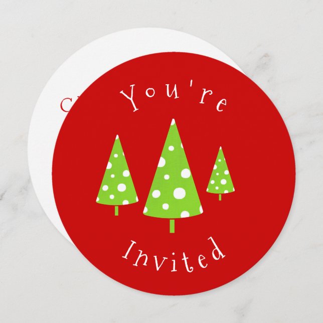Lime White Polka Dots Christmas Trees Invitation (Front/Back)
