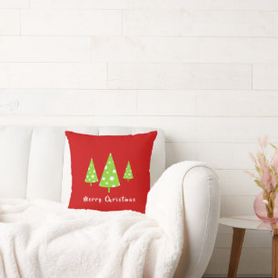 Lime White Polka Dots Christmas Trees Throw Pillo Cushion