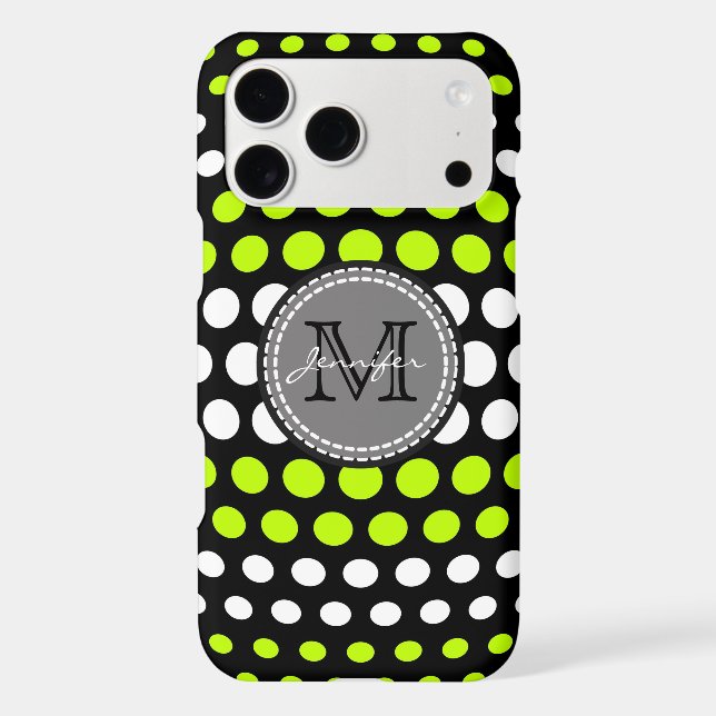 Lime & White Polka Dots Pattern Monogram (Back)