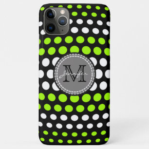 Lime & White Polka Dots Pattern Monogram Case-Mate iPhone Case
