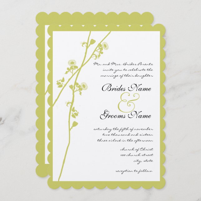 Lime Wild Flower Branch Wedding Invitation (Front/Back)