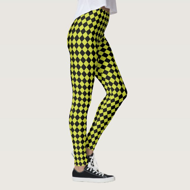 LIme With Black Chequered Racing Leggings (Right)