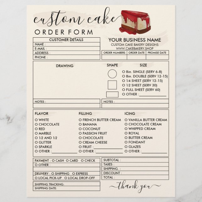Lime Yellow Bakery Cheese Cake Order Form Flyer (Front)