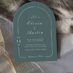 Limed Spruce Modern Arch Photo Elegant Wedding  Invitation
