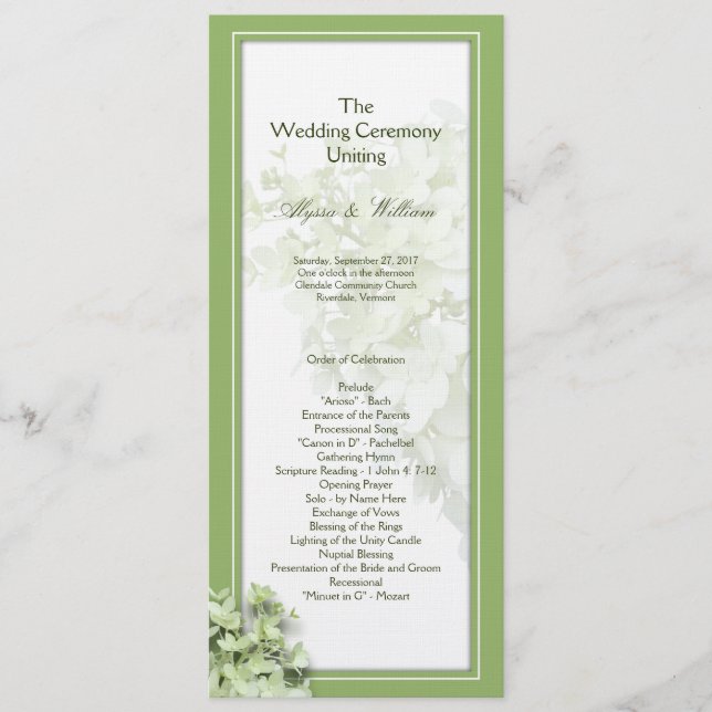Limelight Tall Hydrangea Wedding Program Template (Front)