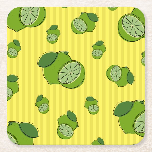 Limes Illustration Square Paper Coaster (Front)