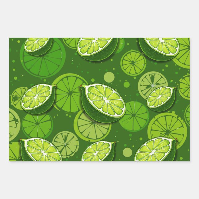Limes in Three Different Greens  Wrapping Paper Sheet (Front)