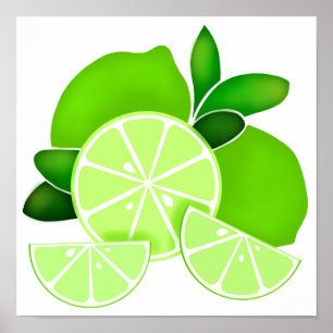 Limes lime slices sunny citrus pattern poster