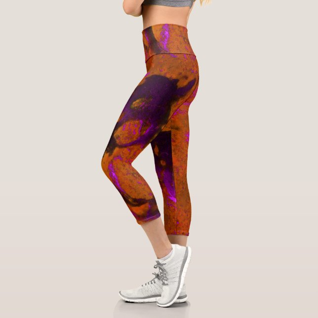 Limestone Abstract in Purples and Burnt Orange Capri Leggings (Left)