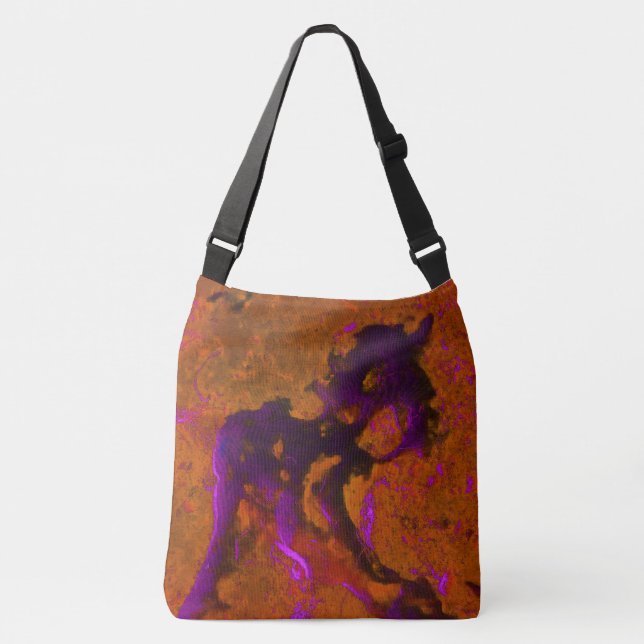 Limestone Abstract in Purples and Burnt Orange Crossbody Bag (Front)