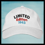 Limited Edition 1943 or Birth Year,  Funny Retro<br><div class="desc">Limited Edition Funny Retro Embroidered Baseball Cap - Hat, 1943 or Your Birth Year. Many Colours to choose from. Unique vintage retro birthday gift for old man. Easy to change year or text. Sample cap is white - Embroidery colours are Black, Red, and Blue - best on light colour caps....</div>