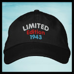 Limited Edition 1943 or Year, Black, vintage retro Embroidered Hat<br><div class="desc">Limited Edition funny Embroidered Baseball Cap - Hat, 1943 or Your Birth Year. Sample is black, but Many Colours to choose from. Unique vintage birthday gift for an old man. Easy to change year or text. Embroidery colours are White, Red, and Light Blue - best on dark colour caps. All...</div>