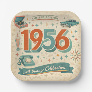 Limited Edition 1956 Birthday   50s Retro Style Paper Plate