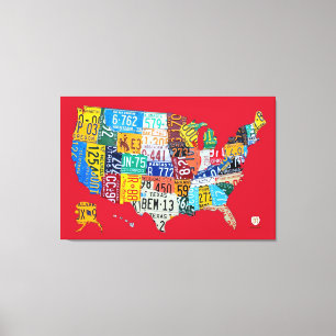 Limited Edition License Plate Map of USA Canvas Print