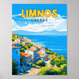 Limnos Greece vintage travel illustration Poster