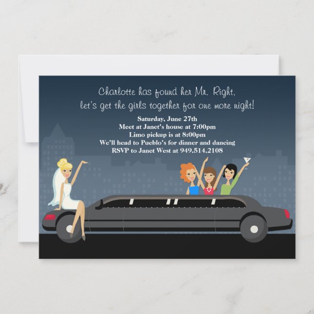 Limo Bachelorette Party Invitation (Front)