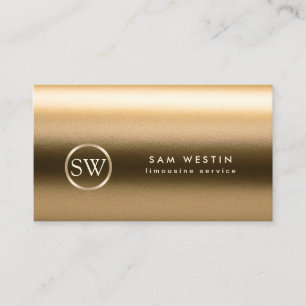 Limo Service Gold Texture Monogram Business Card