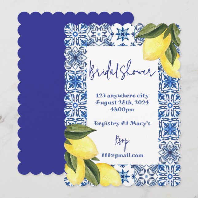 LIMONCELLO BRIDAL SHOWER INVITATION (Front/Back)