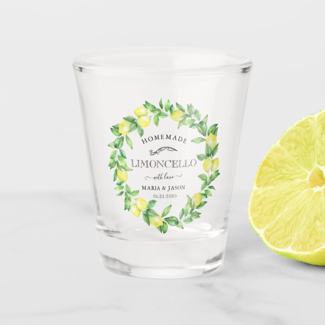 Limoncello Greenery Personalised Monogram Favour Shot Glass (Front)