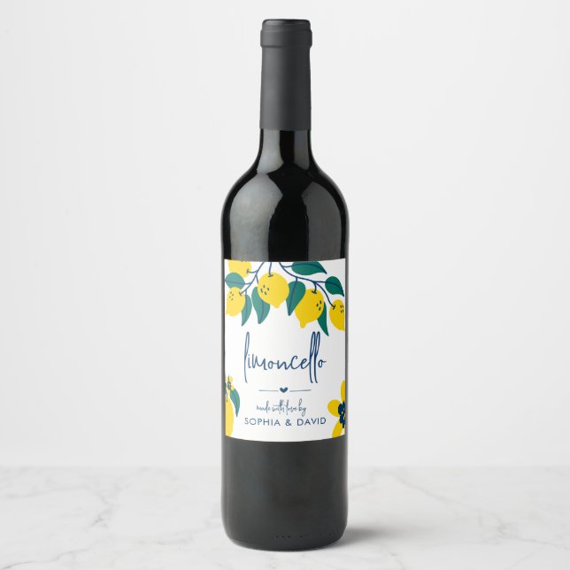 Limoncello Hand Drawn Lemon Liqueur  Wine Label (Front)