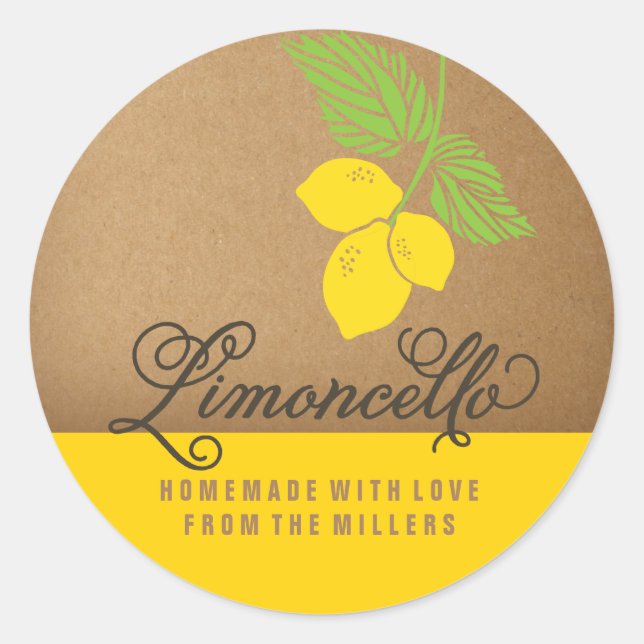 Limoncello Label, 1.5 inch round lemon sticker (Front)