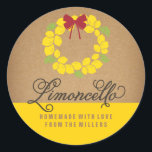 Limoncello Label, 3 inch round lemon sticker<br><div class="desc">Homemade Limoncello makes the perfect DIY gift. Use these large round labels to personalise your Limoncello bottles or jars. The Lemon illustration is original and drawn by us. No clip art here! This label is available in other shapes, sizes and as a hanging tag. The colour at the bottom is...</div>