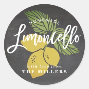 Limoncello label, chalkboard background classic round sticker