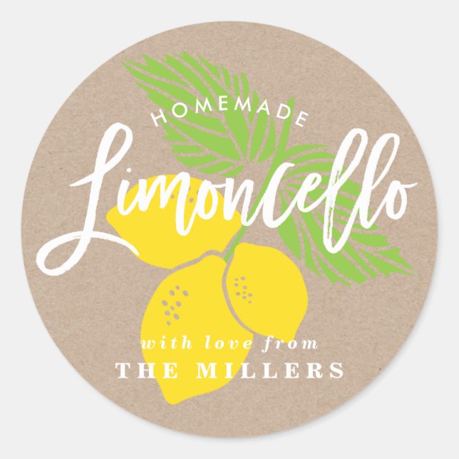 Limoncello Label, lemon illustration Classic Round Sticker (Front)