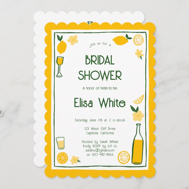 Limoncello Lemonade CUSTOM QR Bridal Shower  Invitation (Front/Back)