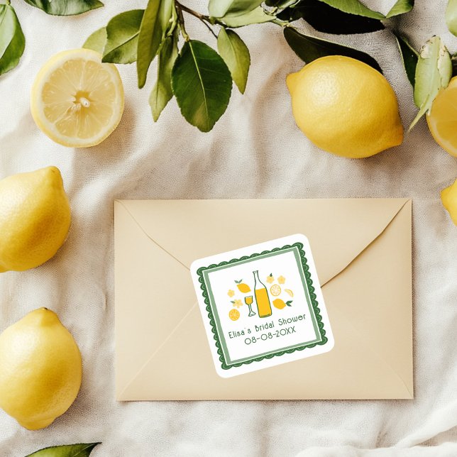 Limoncello Lemonade Lemon CUSTOM Bridal Shower  Square Sticker (Limoncello Lemonade Lemon CUSTOM Bridal Shower Square Sticker
)