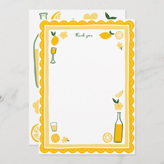 Limoncello Lemonade Lemons CUSTOM Birthday  Thank You Card (Front/Back)